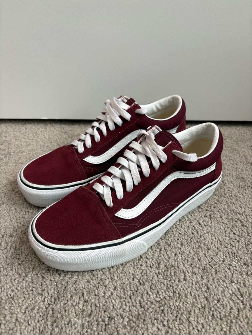 Vans Burgundy Old Skool Platform Sneakers Unisex Mens 8 Womens 9.5 Casual Skater
